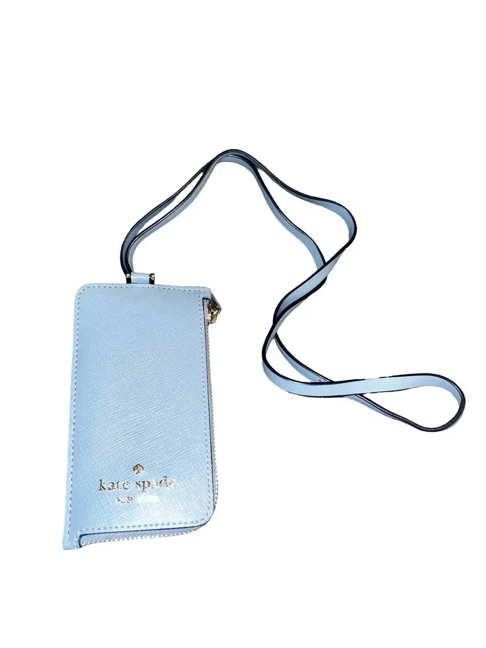 Kate Spade Madison Saffiano Leather Card Case Lanyard in Blue Glow